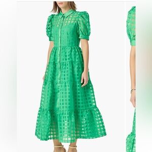 English Factory Grid Pattern Tiered Midi Shirtdress